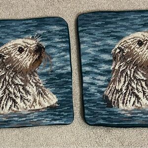 Sea Otter Tapestry Wool Blend Needlepoint Pillow Covers